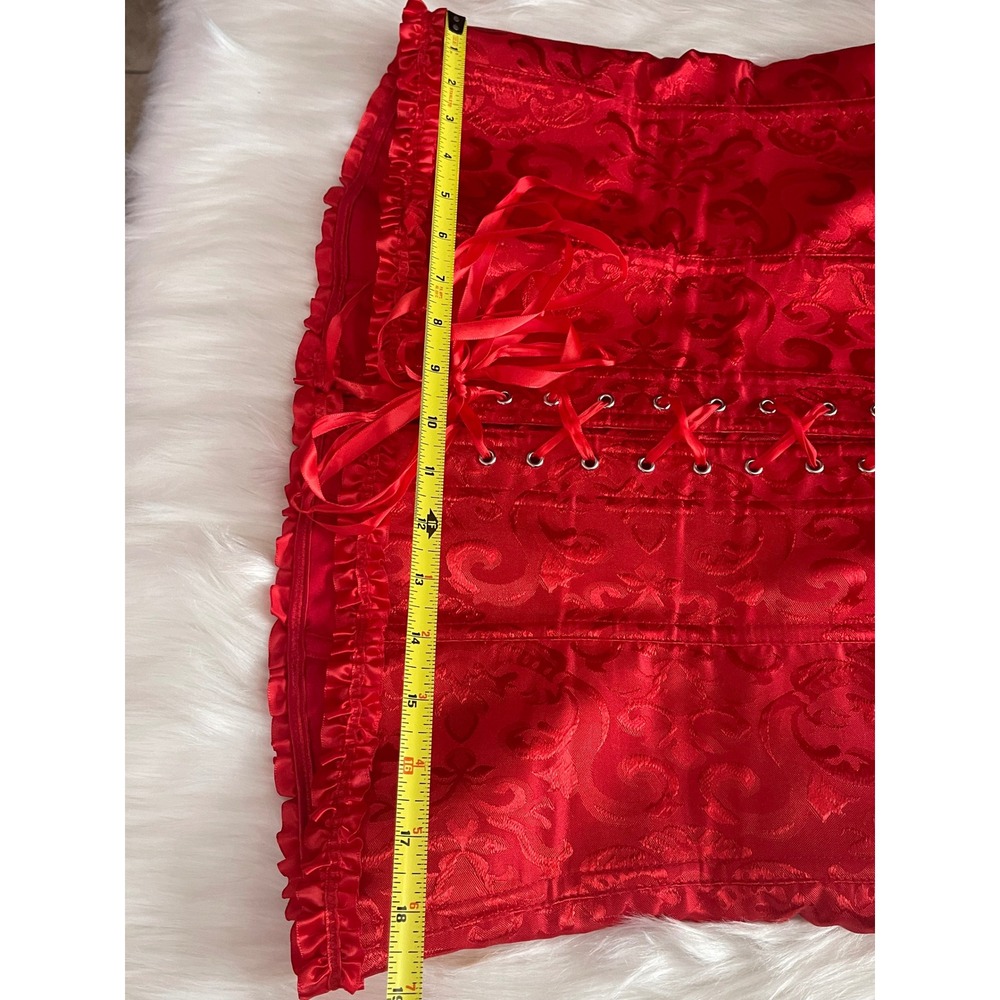 Women Red Victoria Style Satin Bustier Corset Floral Brocade Ruffled Trim 4XL - Picture 10 of 12